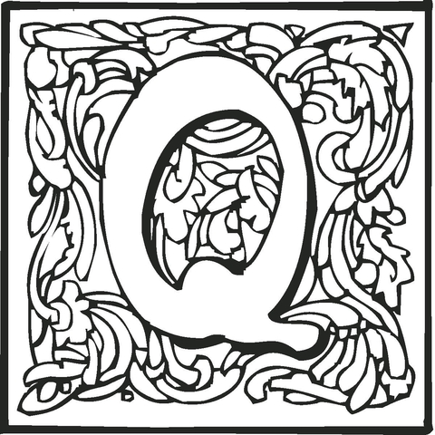 Letter Q With Ornament Coloring Page